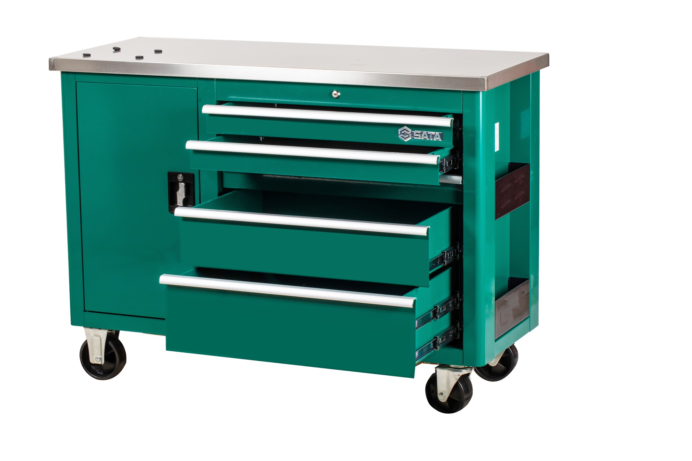 Xe Đẩy Dụng Cụ 5 Ngăn Kéo Có Mặt Bàn Thao Tác Inox