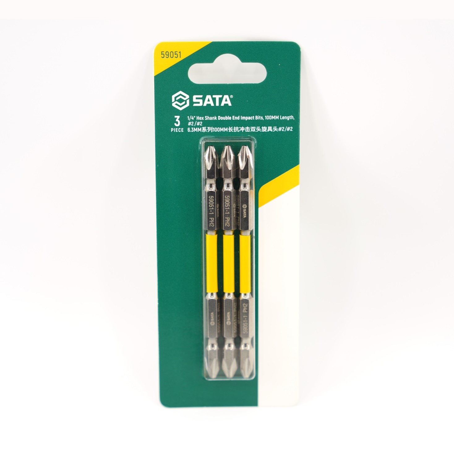 SC59051 - Bộ 3 Mũi Vặn Vít Va Đập SATA Hai Đầu Chuôi Lục Giác 1/4 inch PH2xPH2 Dài 100mm - Ảnh 2