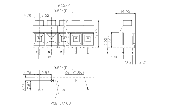 Cầu Đấu Dây PCB Cố Định SUPU MC-TH-F9.52HXXC-0001 - Ảnh 2