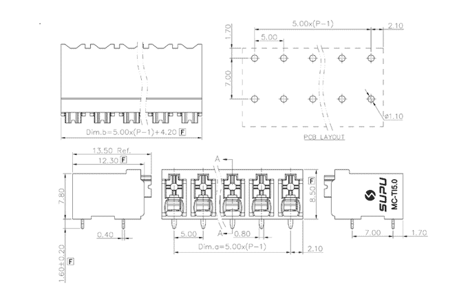 Cầu Đấu Dây PCB Dạng Cắm Lò Xo SUPU MC-TI5.0HXXP-BK-1600 - Ảnh 2