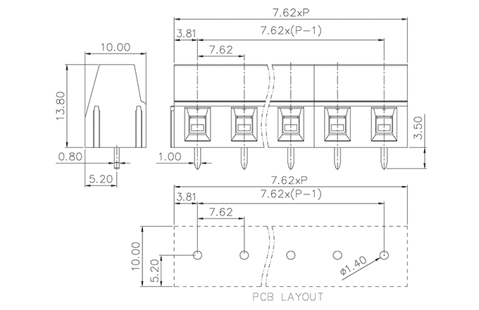 Cầu Đấu Dây PCB Dạng Cố Định SUPU MC-TD7.62HXXC-0001 - Ảnh 2