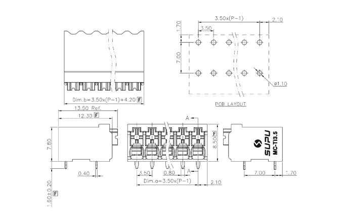 Cầu Đấu PCB Cố Định SUPU MC-TI3.5HXXP-BK-1600 - Ảnh 2
