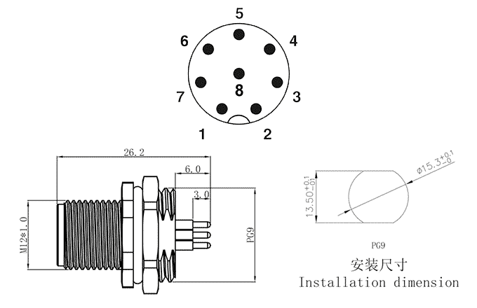 Đầu Nối Công Nghiệp M12 Gắn Bảng 8 Chân SUPU M12A08C-MPBFHUS - Ảnh 2
