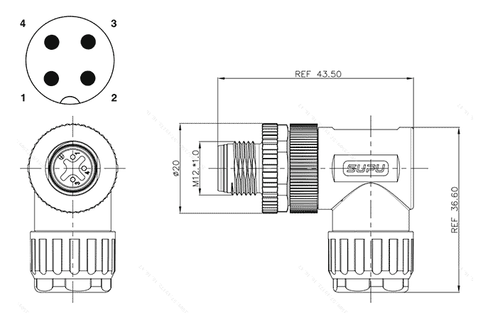 Đầu Nối Công Nghiệp M12 Lắp Ráp Tại Chỗ, Góc, 4 Chân SUPU M12A04Z-MAARAUB - Ảnh 2