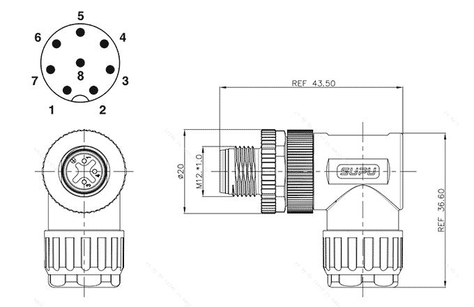 Đầu Nối Công Nghiệp M12 Lắp Ráp Tại Hiện Trường, Chân Đực Thẳng, 8 Chân SUPU M12A08Z-MASRAUA - Ảnh 2