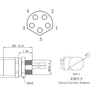 Đầu Nối Công Nghiệp M8 Gắn Tủ Điện Loại Cái 5 Chân SUPU M8B05C-FFHA-UC0.5 - Ảnh 2