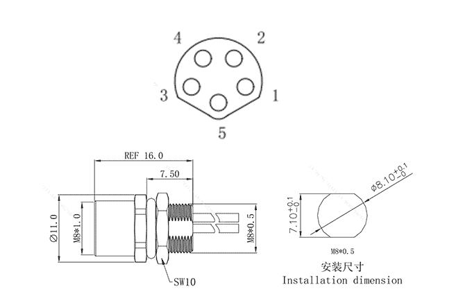 Đầu Nối Công Nghiệp M8 Gắn Tủ Điện Loại Cái 5 Chân SUPU M8B05C-FFHA-UC0.5 - Ảnh 2