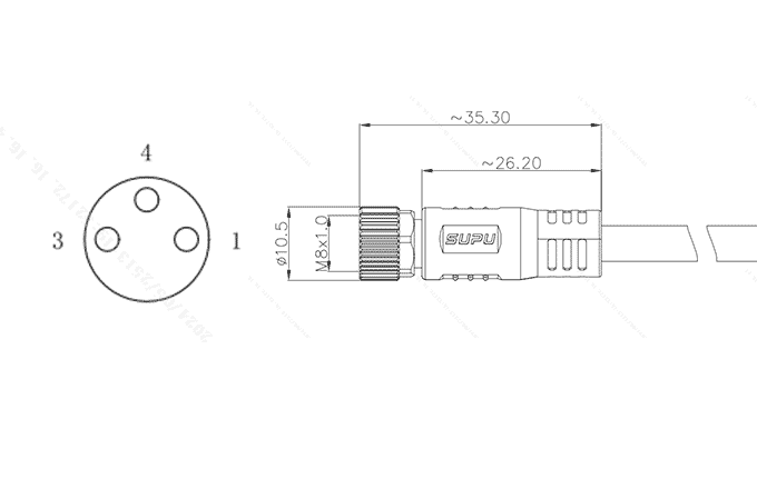 Đầu Nối Đúc Liền M8 SUPU Chân Cái Thẳng 3 Lõi Chống Nhiễu Dây PVC 1m - Ảnh 2