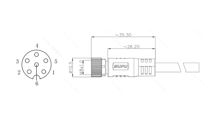 Đầu Nối Đúc M8 Cái, Thẳng, 6 Chân, Dây PUR 1m SUPU - Ảnh 2