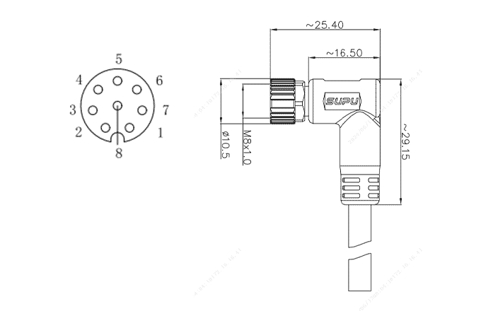 Đầu Nối Đúc Sẵn M8 (A-Code) Đầu Cái Góc 8 Chân Có Chống Nhiễu Dây PUR 1M SUPU M8A08Z-FMSRA-SP001B - Ảnh 2