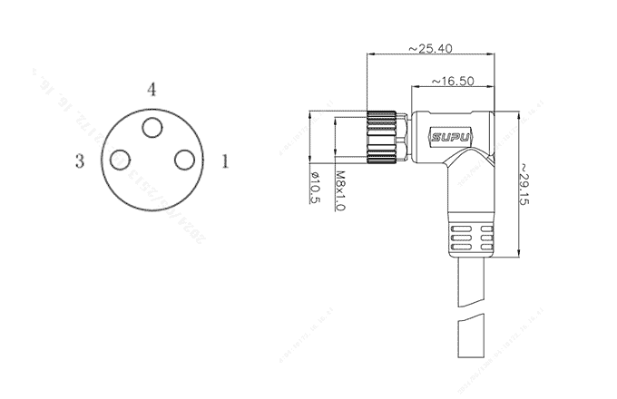 Đầu Nối Đúc Sẵn M8 Cái Góc 3 Chân Chống Nhiễu SUPU M8A03Z-FMSRA-SC001B - Ảnh 2