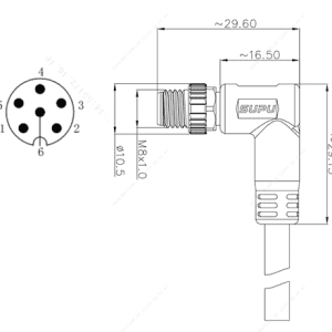 Đầu Nối Đúc Sẵn M8 SUPU M8A06Z-MMSRA-UC001B - Kiểu Đực Góc, 6 Chân, Dây PVC 1m - Ảnh 2