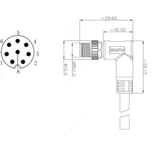 Đầu Nối Đúc Sẵn M8 Chân Đực Góc, 8 Chân, Chống Nhiễu, Dây PUR 1m - Ảnh 2
