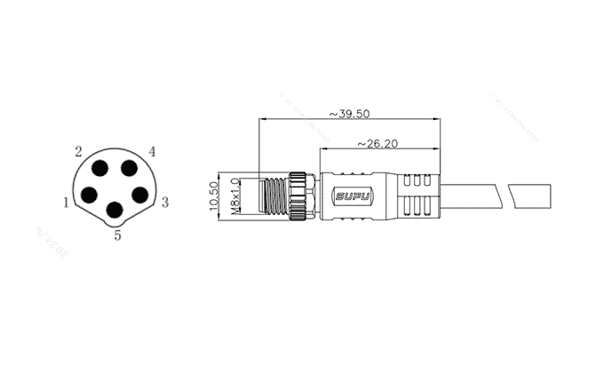 Đầu Nối Đúc Sẵn M8 SUPU Dạng Đực Thẳng 5 Chân, Cáp PUR 1m - Ảnh 2