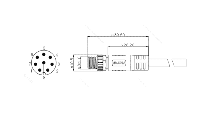 Đầu Nối Đúc Sẵn M8 Chân Đực Thẳng, 8 Chân, Có Chống Nhiễu, Dây PUR 1m SUPU M8A08Z-MMSST-SP001B - Ảnh 2