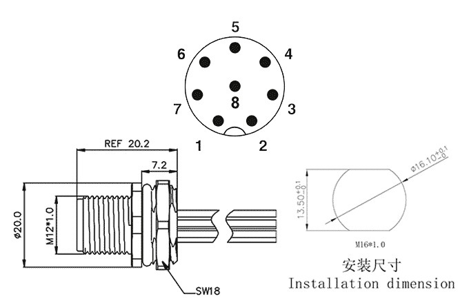 Đầu Nối Gắn Bảng M12, 8 Chân Đực SUPU M12A08C-MFHR-UC0.5 - Ảnh 2