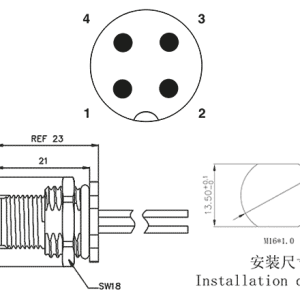 Đầu Nối Gắn Bảng M12 SUPU 4 Chân Loại Đực M12A04C-MRHR-UC0.5 - Ảnh 2