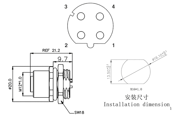 Đầu Nối Gắn Bảng M12 SUPU M12D04C-FPSFHUR - Ảnh 2