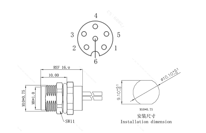 Đầu Nối Gắn Bảng M8 Cái 6 Chân SUPU M8A06C-FRHC-UC0.5 - Ảnh 2