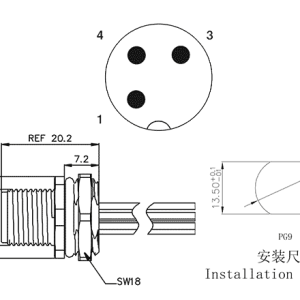 Đầu Nối Gắn Tấm M12 SUPU M12A03C-MFHS-UC0.5 - Ảnh 2
