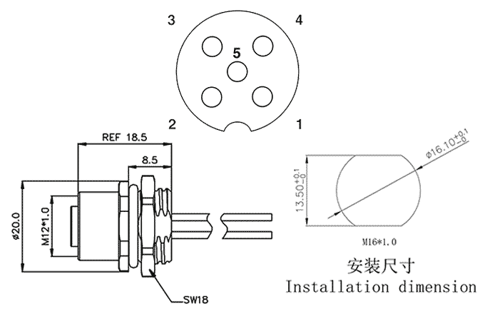 Đầu Nối Gắn Tủ M12 SUPU M12A05C-FFHR-UC0.5 - Ảnh 2
