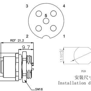 Đầu Nối Gắn Tủ M12 SUPU 5 Chân Âm M12A05C-FPSFHUS - Ảnh 2
