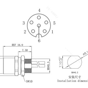 Đầu Nối Gắn Tủ M8 Cái 6 Chân SUPU M8A06C-FFHA-UC0.5 - Ảnh 2