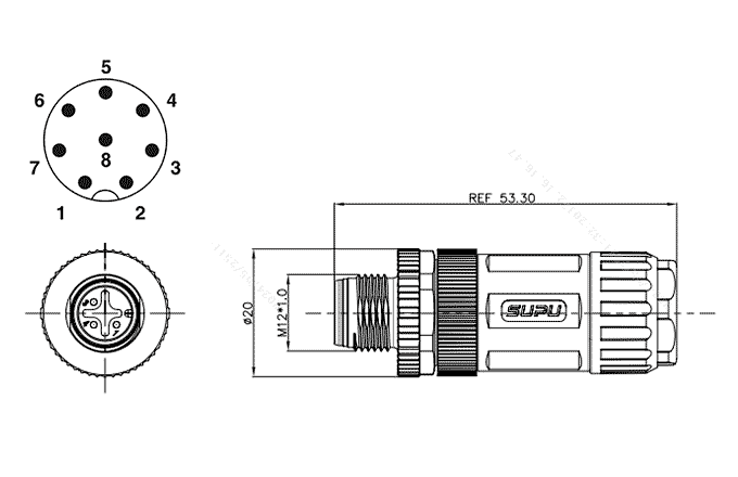 Đầu Nối M12 Lắp Ráp Tại Chỗ 8 Chân SUPU M12A08Z-MASSTUB - Ảnh 2