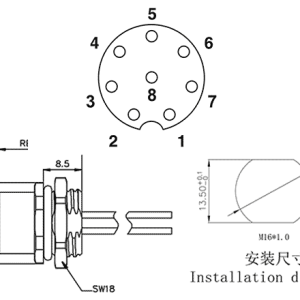 Đầu Nối M12 Gắn Bảng Điều Khiển, 8 Chân, Kiểu Cái SUPU M12A08C-FFHR-UC0.5 - Ảnh 2
