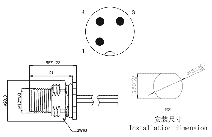 Đầu Nối M12 Gắn Bảng Điều Khiển SUPU M12A03C-MRHS-UC0.5 - Ảnh 2