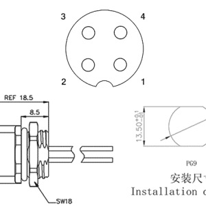 Đầu Nối Gắn Bảng M12 SUPU M12A04C-FFHS-UC0.5 (Loại Cái, 4 Chân) - Ảnh 2