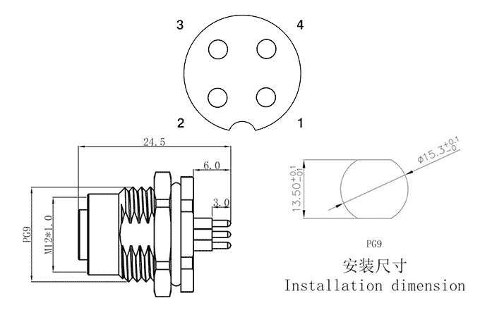 Đầu Nối M12 Gắn Bảng Điều Khiển SUPU M12A04C-FPBRHUS - Ảnh 2