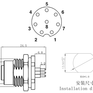 Đầu Nối M12 Gắn Bảng Điều Khiển SUPU M12A08C-FPBRHUR - Ảnh 2