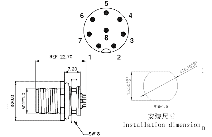 Đầu Nối M12 Gắn Bảng Điều Khiển SUPU M12A08C-MPSFHUR - Ảnh 2