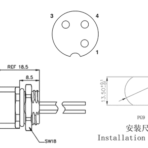 Đầu Nối M12 Gắn Bảng SUPU M12A03C-FFHS-UC0.5 - Ảnh 2