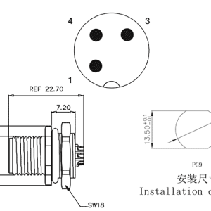 Đầu Nối M12 Gắn Bảng, Chân Kim, A-Code SUPU M12A03C-MPSFHUS - Ảnh 2