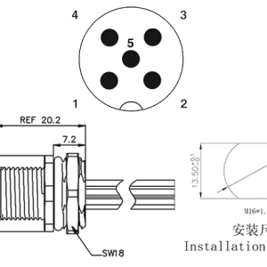 Đầu Nối M12 Gắn Bảng SUPU M12A05C-MFHR-UC0.5 (Loại Chân Đực, 5 Cực) - Ảnh 2