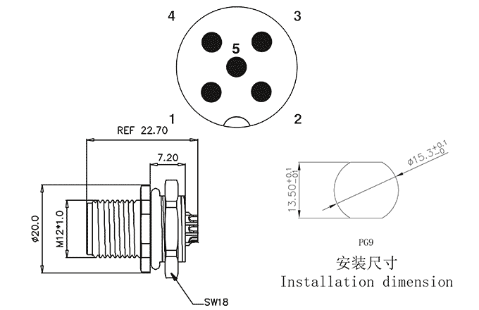 Đầu Nối M12 Gắn Bảng SUPU M12A05C-MPSFHUS - Ảnh 2