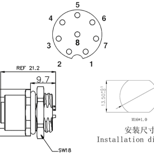 Đầu Nối M12 Gắn Panel Kiểu Socket 8 Chân SUPU M12A08C-FPSFHUR - Ảnh 2