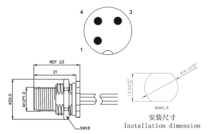 Đầu Nối M12 Gắn Panel SUPU M12A03C-MRHR-UC0.5 - Ảnh 2