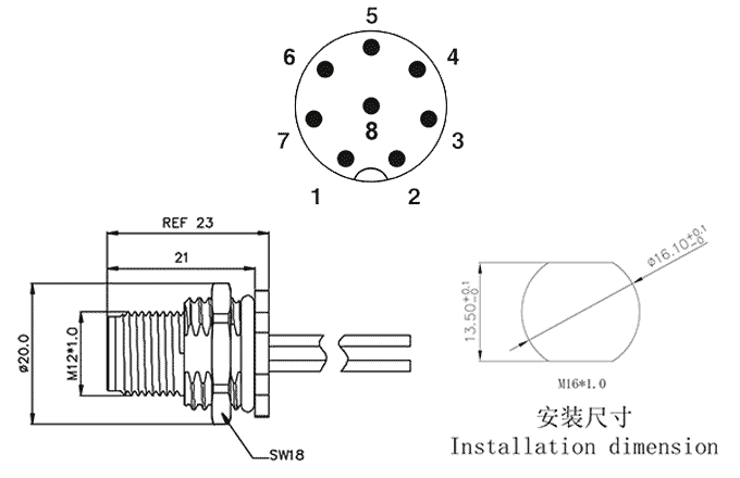 Đầu Nối M12 Gắn Tủ Điện SUPU M12A08C-MRHR-UC0.5 - Ảnh 2