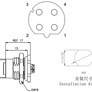 Đầu Nối M12 Gắn Tủ Điện SUPU M12D04C-FPSRHUS - Ảnh 2