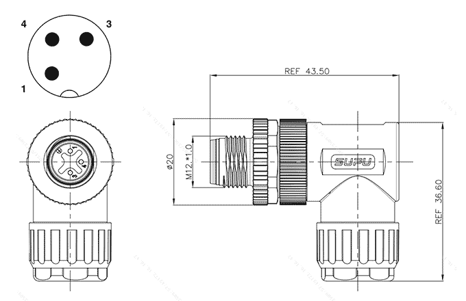 Đầu Nối M12 Lắp Ráp Hiện Trường, Chân Đực Góc, 3 Chân, SUPU M12A03Z-MAARAUA - Ảnh 2