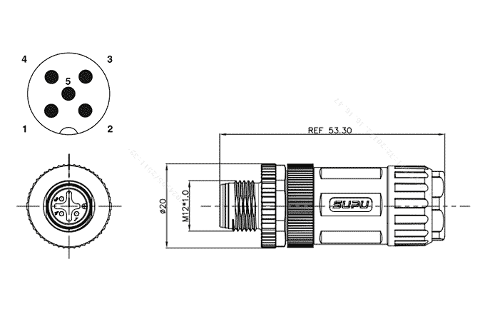 Đầu Nối M12 Lắp Ráp Tại Chỗ 5 Chân SUPU M12A05Z-MAASTUB - Ảnh 2