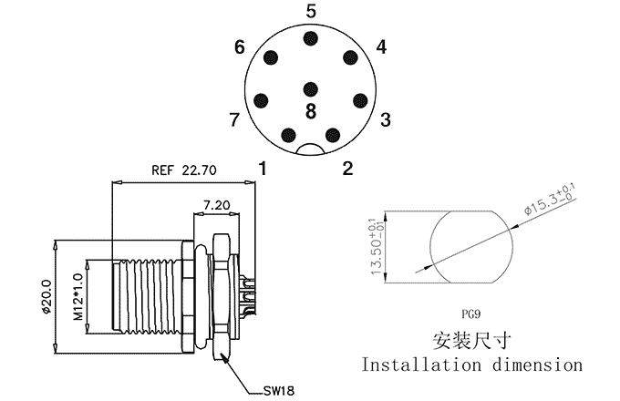 Đầu Nối M12 Gắn Bảng Điều Khiển SUPU M12A08C-MPSFHUS - Ảnh 2