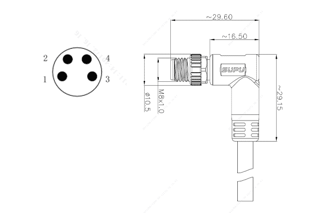 Đầu Nối M8 Đúc Sẵn SUPU Loại Góc, 4 Chân, Không Che Chắn, Dây PVC 1m - Ảnh 2