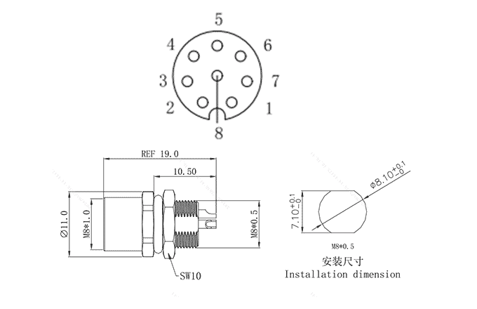 Đầu Nối Công Nghiệp M8 Gắn Bảng Điều Khiển Loại Cái SUPU M8A08C-FPSFHUA - Ảnh 2
