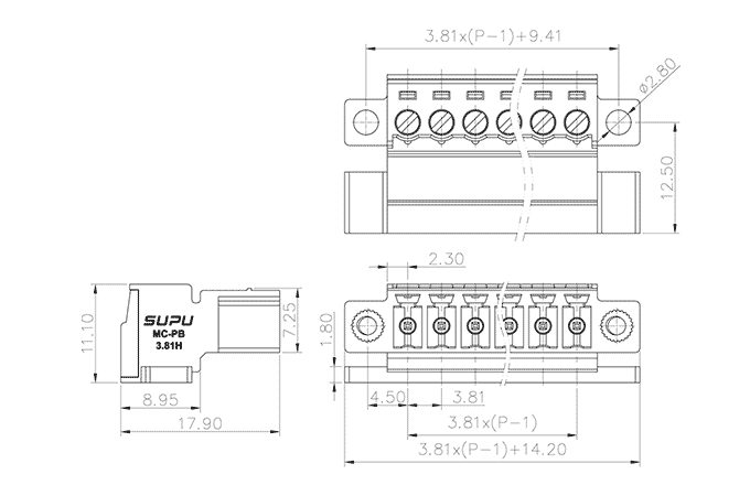 Đầu nối PCB Dạng Cắm SUPU MC-PB3.81HXXC-FB-0001 - Ảnh 2