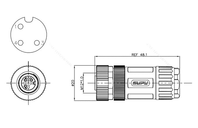 Đầu Nối Tròn M12 Lắp Ráp Tại Hiện Trường SUPU M12A03Z-FASSTUB - Ảnh 2