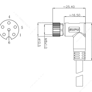 Đầu Nối Tròn M8 Đúc Sẵn SUPU, Đầu Cái Góc, 6 Chân, Dây PUR 1m - Ảnh 2